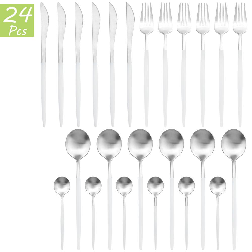 24Pcs Multicolor Dinnerware Set Knife Fork Spoons Teaspoon Tableware 18/10 Stainless Steel Cutlery Western Kitchen Silverware Flatware