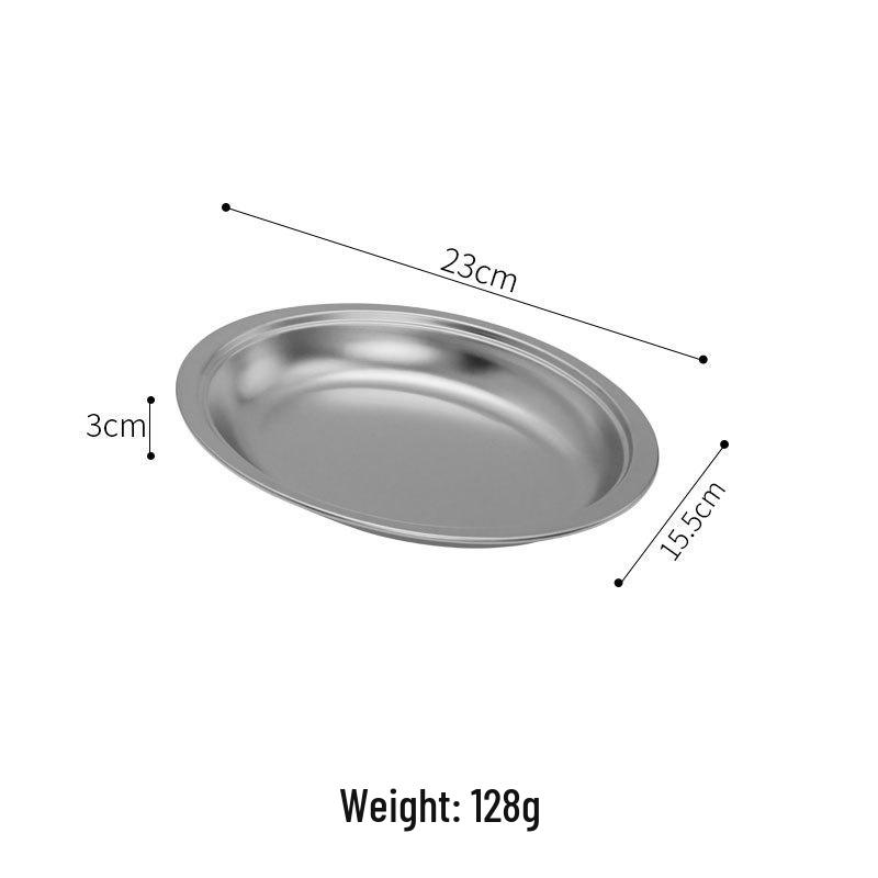Korean Style Deepened Oval Stainless Steel Cheese & Fish Serving Plate