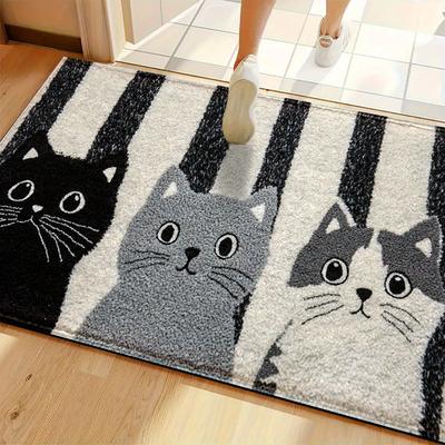 Tapis de Salle de Bain Chat Antidérapant Lavable en Machine Doux Microfibre Absorbant Mignon Tapis pour Baignoire Douche Lavabo Accessoires de Décoration Intérieure