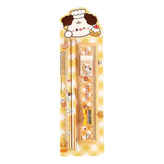 

Student Stationery Set Smooth Writing Pencil Eraser Ruler Sharpener Cute Cartoon жёлтый
