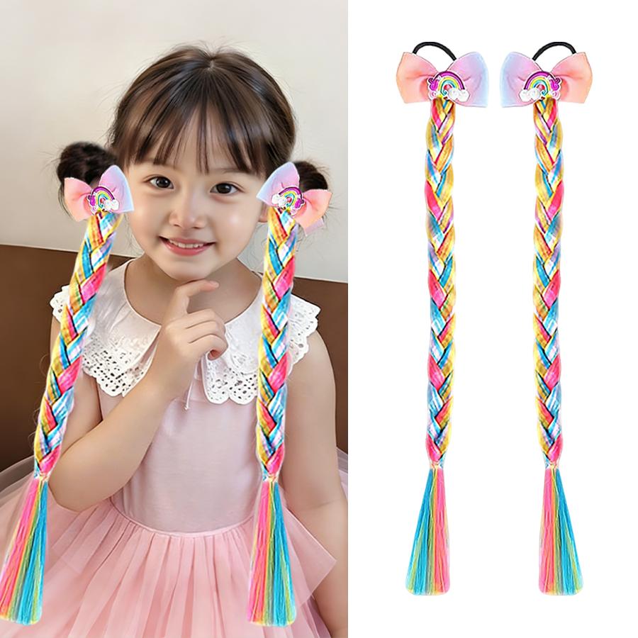 1/2pcs Cute Curly Hair Bowtie Wig Girls Hairpins Ombre Color Headwear Hair Clips for Princess Dress Up Birthday Gift Party Favor