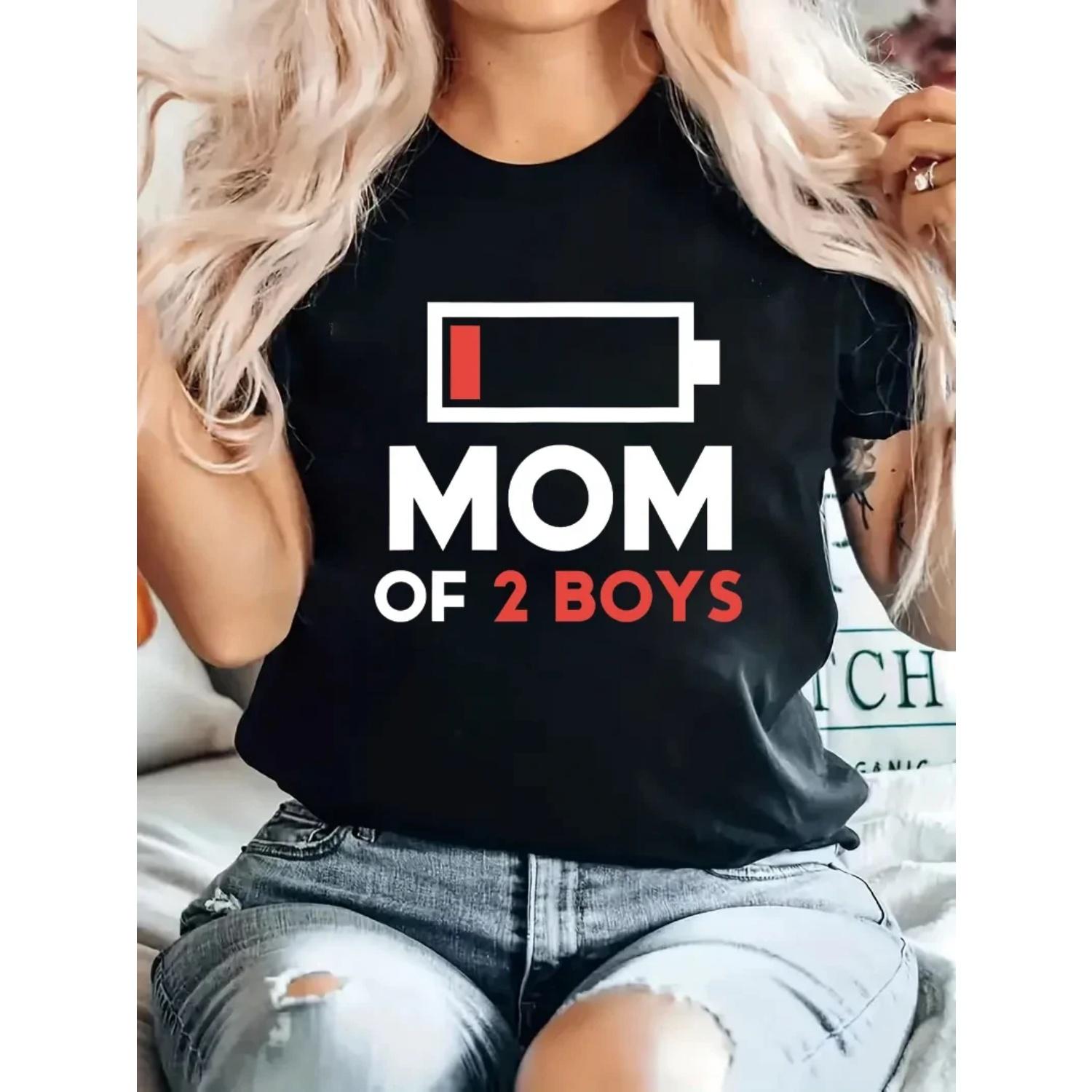 

Battery Strip Printed MoM Women s T-shirt Summer Short Sleeved Fashionable Mother Plot Gift S чёрный
