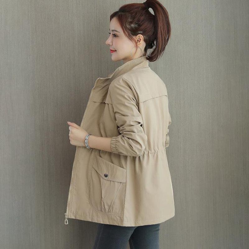 Stehkragen Windjacke Kordelzug Taille Design Damen Mittellanger Schlanker Mantel Einfarbig Einfach Lässig Pendeln Temperament Britischer Stil Frühling Herbst