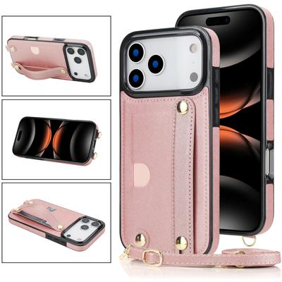 Portefeuille Étui en Cuir avec Porte-Cartes et Dragonne pour iPhone 17 Pro Max 16 Plus 15 14 13 12 11 Sac à Bandoulière Longue Sangle de Sac Coque Arrière