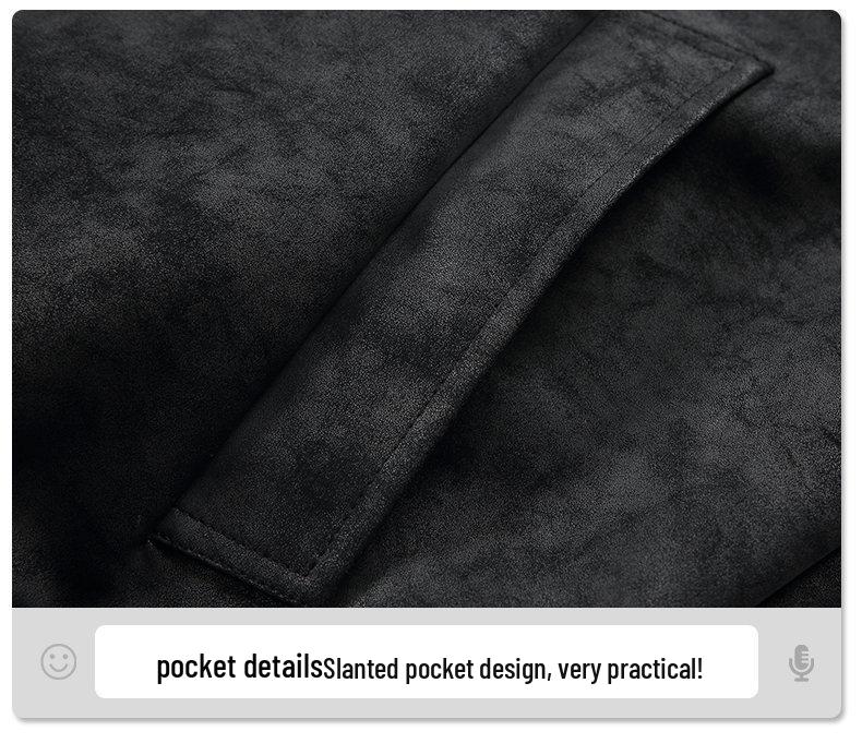 Zuo Shan Diao Winter Leather Jacket with Fur Collar - Couple Style, Plush Velvet, Thickened Cotton, Lychee Pattern