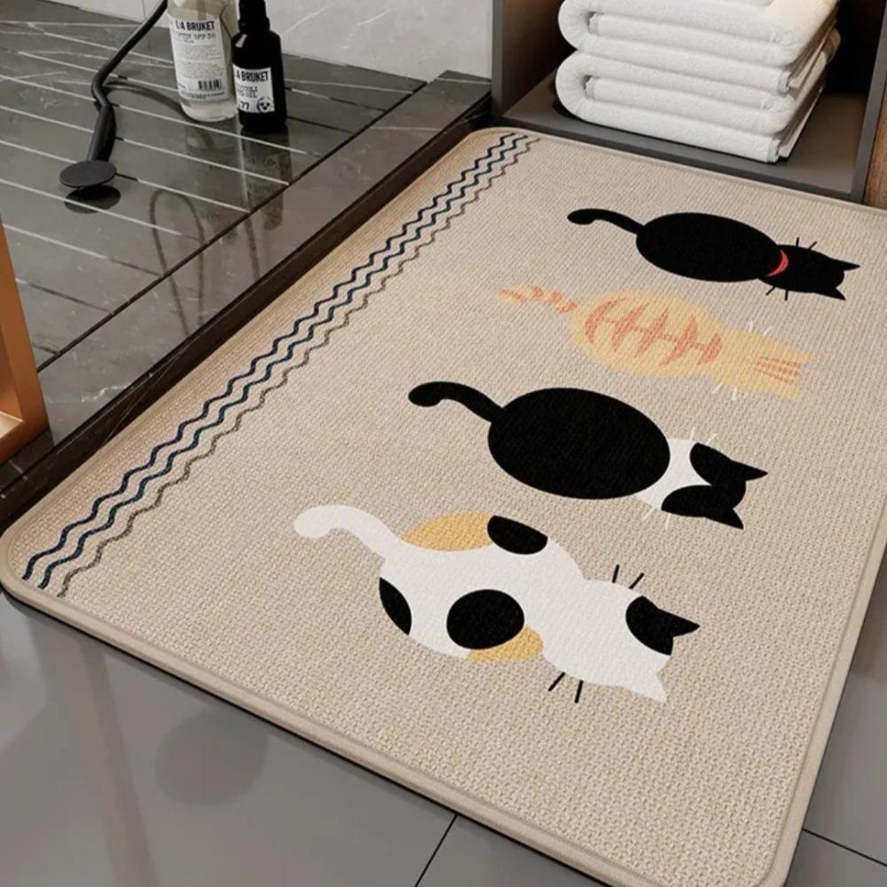 Flax Cat Door Mat Cartoon Kitchen Mat Durable Entrance Doormat  Laundry Room