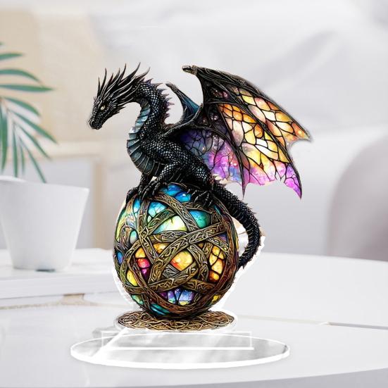 Yousheng Dragon Statue Vibrant Color Resin Dragon Sculpture Mythical Creature Ornament Gothic Style Fantasy Decor