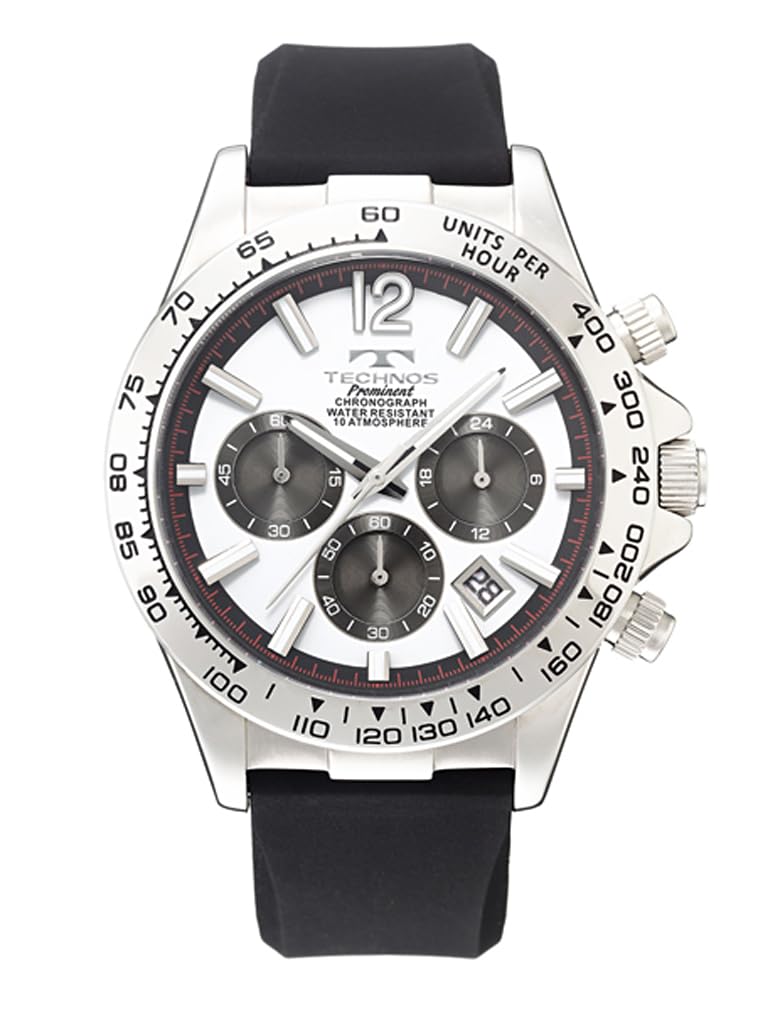 

[TECHNOS] TECHNOS Watch Men s Chronograph White Dial Silicone Strap Water Resistant to 10 ATM TP0801SW