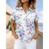 Damen Hawaii-Blumenprint Hemd Reverskragen Kurzarm Lässig Knopfleiste Oberteile für Sommer Reise Strand Tägliche Nutzung