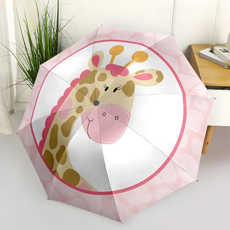 

1pc Giraffe Print Automatic Folding Umbrella - Portable Collapsible Design, 8-Rib Iron Frame, Durable Fabric yy251125012