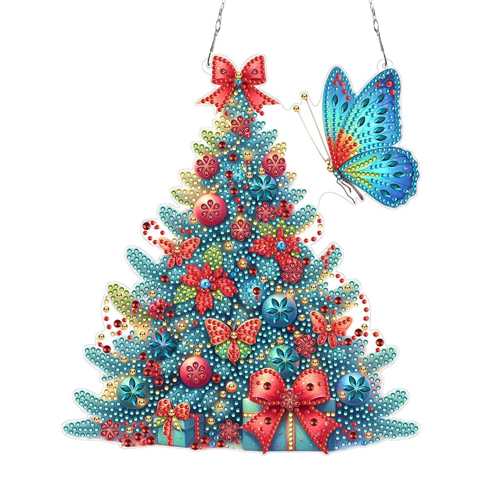 Acrylic Special Shape Xmas Tree and Butterfly Rhinestone Diamond Art Pendants Diamond Painting Hanging Pendant for Wall Window