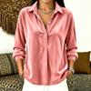 Women's Color Long Sleeve Button Down Shirt with Turn-Down Collar Casual Loose Fit Top