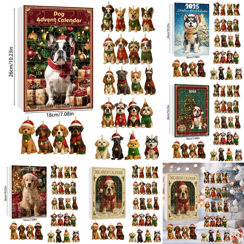 Christmas Cuter Dog Countdown Calendar Blind Box Tree Acrylic Pendant Gifts