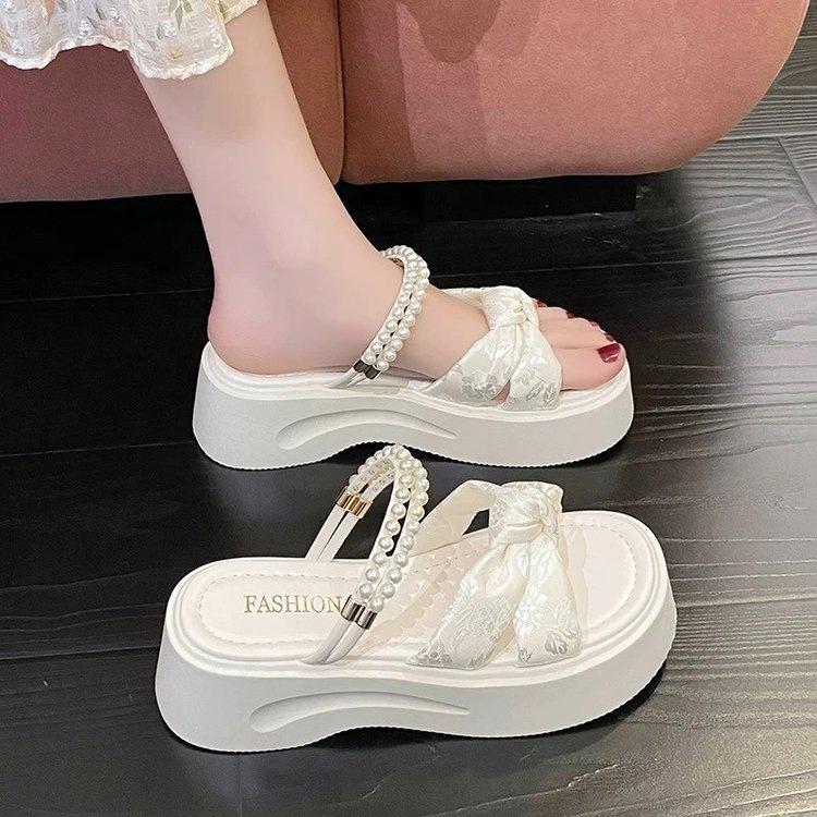 Pearl national style slippers women's summer outer wear 2025 new fairy style with skirt thick bottom not tired feet women's cool slippers