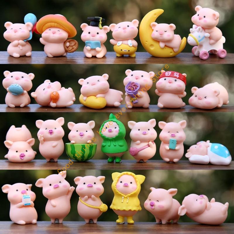 Miniature Pigs Statue Garden Decors Small Resin Pigs Figurine Toy Mini Cake Toppers for Birthday Party Decors Supplies 55KF