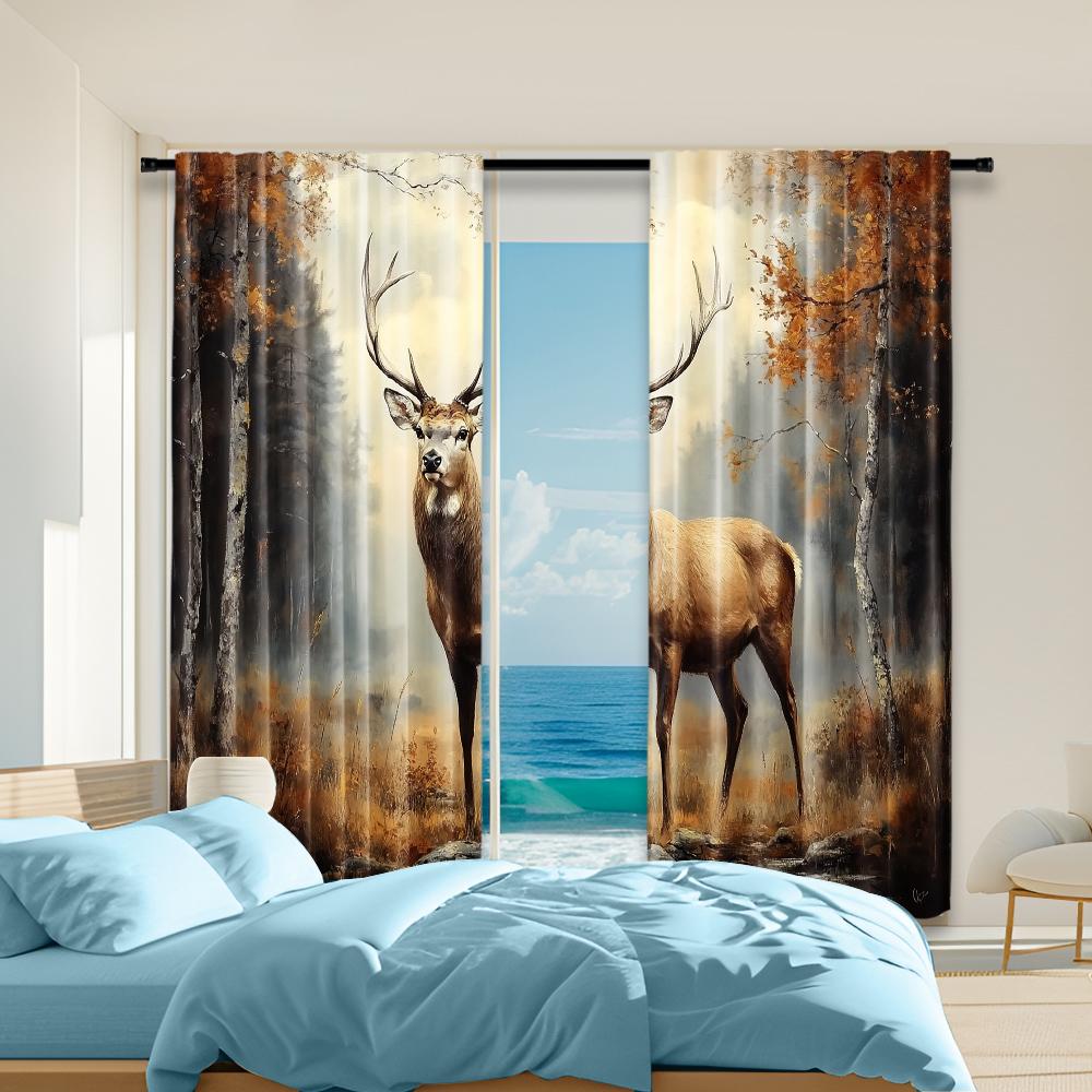 

2 pcs versatile polyester transparent curtains for home decoration Feet Elk for use in bedrooms and living rooms 100*130 HOOK 1pcs