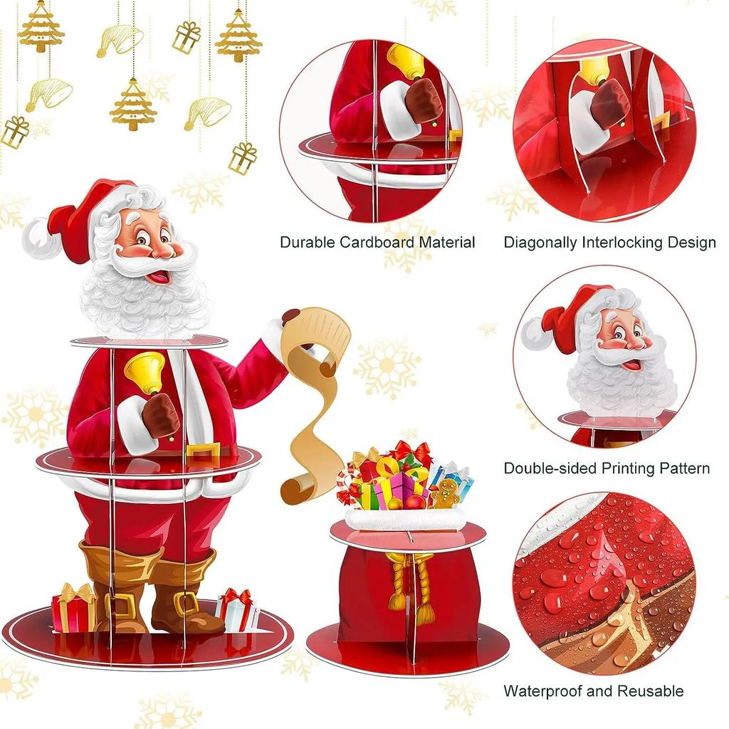 1/2/3 Sets Christmas Cake Stands Paper Dessert Tray Santa Claus Decoration Birthday Party Decoration 3 Tier Round Dessert Trays