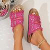2025 Stylish Women's Rhinestone Flat Sandals - Trendy Cork Beach Design