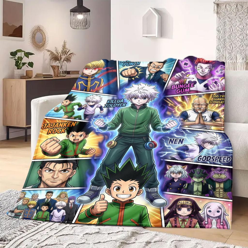 Hunter×Hunter Beautiful Cartoon Flannel Blanket, Printed Decorative Throw, Warm and Soft for Bedroom, Sofa and Outdoors_LIAN