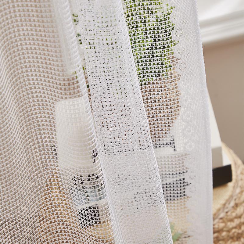European Style Fruit Print Lace Curtains - White, Knitted, Half Length, Dustproof for Kitchen Doors and Cupboards
