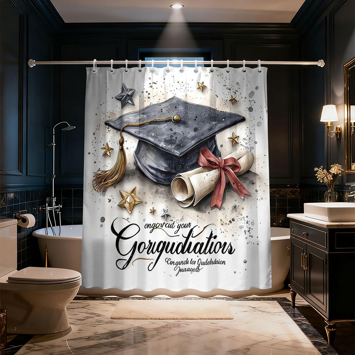 

1Pc Graduation Season Printed Shower Curtain Multi Size Partition Privacy Hanging Curtain With 12 Hooks Bathroom Decoration W60H190(CM)-1 Pcs
