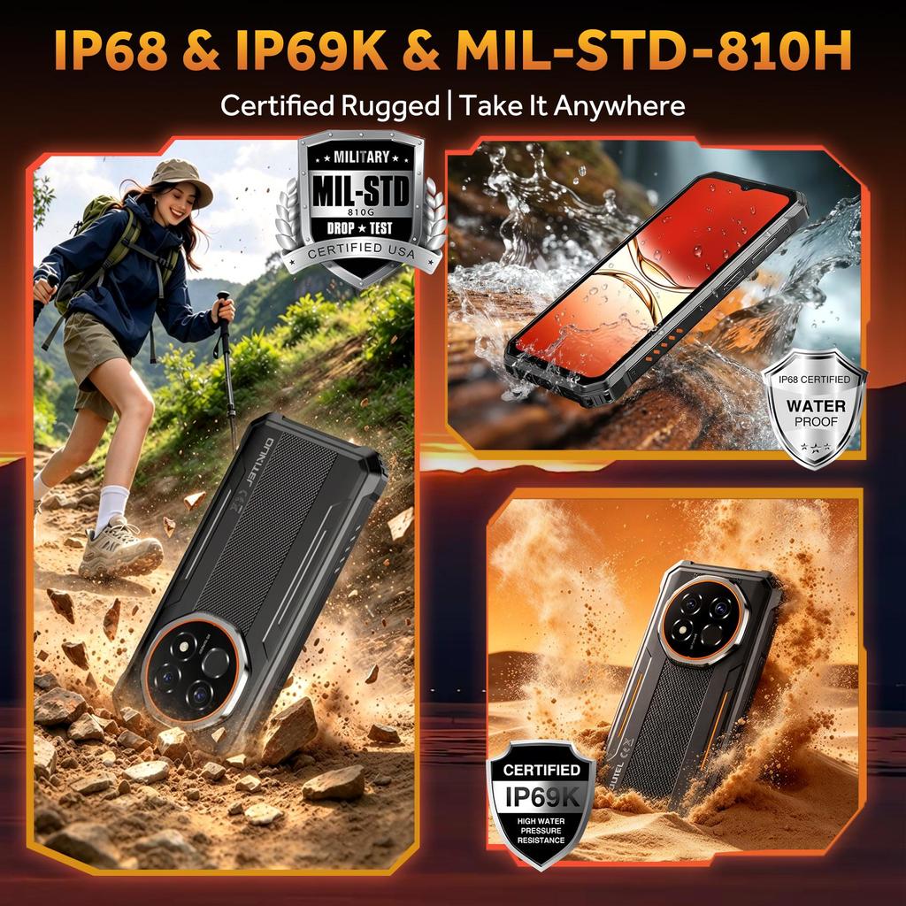 OUKITEL G6 Rugged Smartphone Android 16,24GB+256GB/1TB, 10600mAh, 6.52" Display, 64MP Camera, 4G Dual SIM/IP68/IP69K/GPS/OTG/Fingerprint