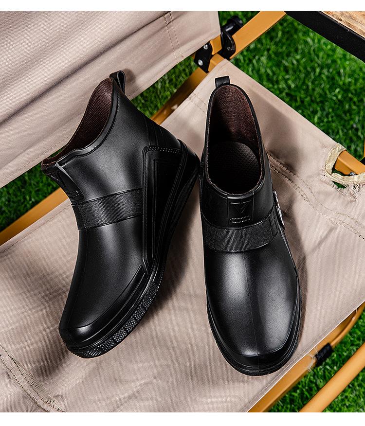 Bottes de Pluie Courtes Mode Homme - Noir/Rouge, Tige Mi-Courte, Cordon de Serrage, Chaussures Réfléchissantes en Caoutchouc pour Patauger et Pêcher.