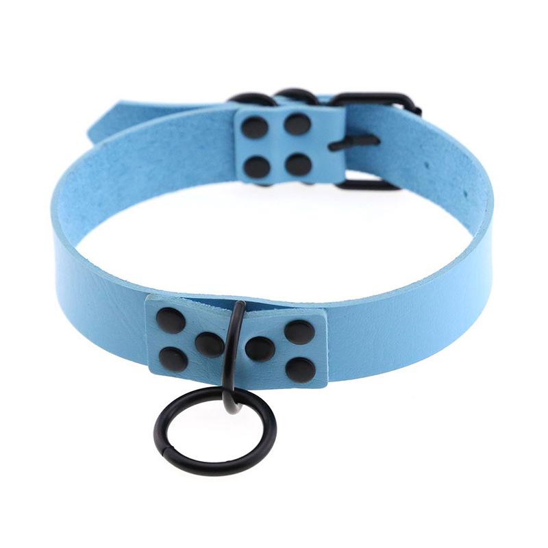 Gothic Punk Dunkel PU Leder O-Ring Schlüsselbeinkette Halskette