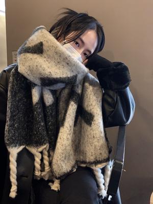 F Word New Mohair Braided Scarf Women's Winter Shawl Thickened High-end Warm Plush Scarf