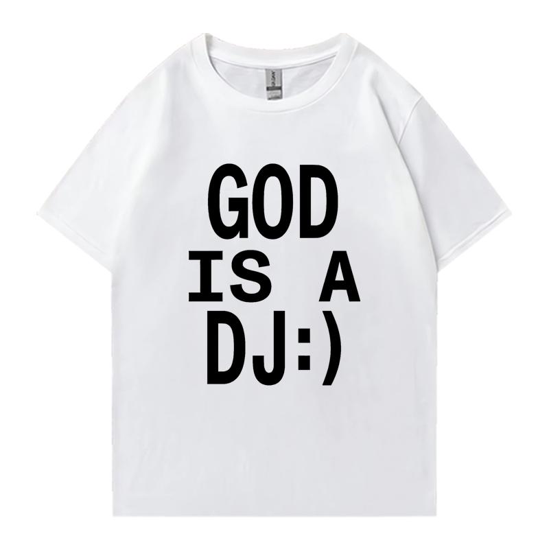 God Is A DJ Print Sommer Oversized T-Shirt Rundhals Herren Damen Kurzarm 100% Baumwolle T-Shirts Rundhals Oversized Unisex Oberteile