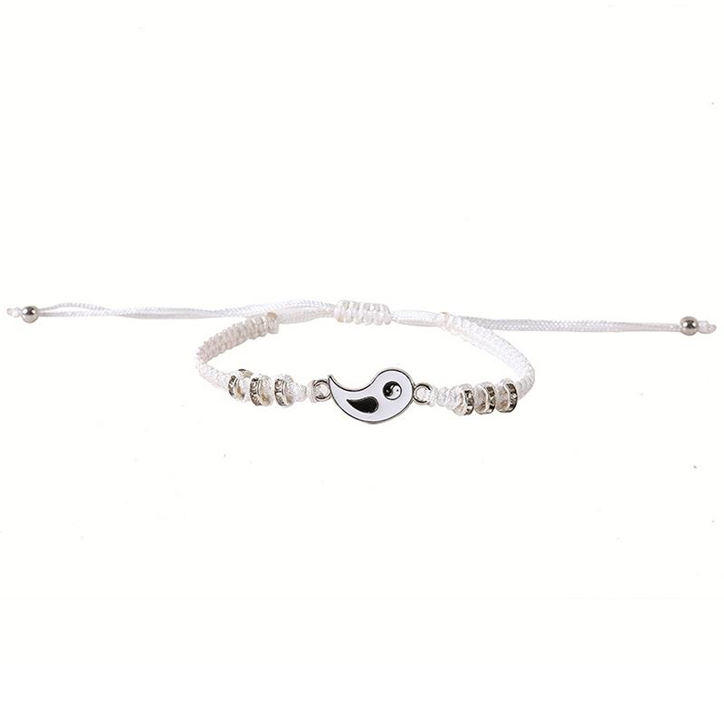 1Pcs Simple Tai Chi Bagua Black And White Yin And Yang Rope Braided Telescopic Adjustment Bracelet For Men And Women Coupl