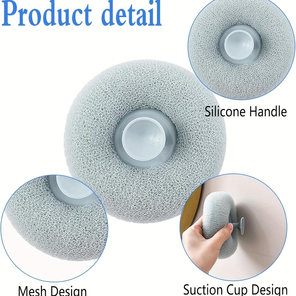 Massage Bath Sponge Ball Exfoliating Shower Brush Wall-Mounted Loofah with Suction Cup Deep Clean Body Scrubber Bathroom Access