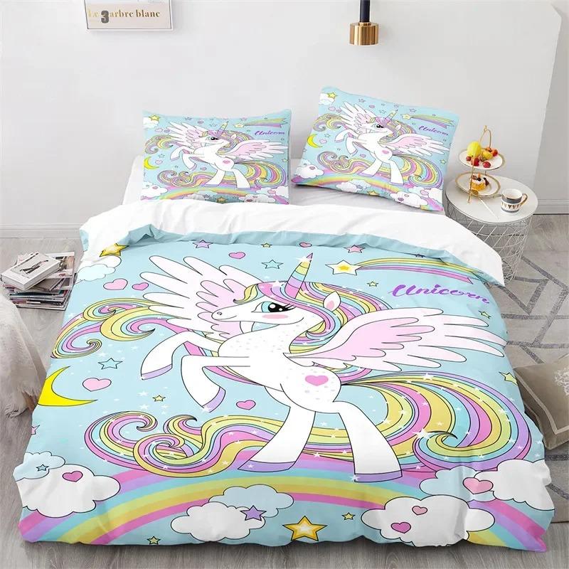 

Волшебный Единорог Ультра мягкий комплект постельного белья для девочек King Queen из микрофибры с принтом блестящих звезд, пододеяльник, наволочка, домашний текстиль EU Single 135x200cm