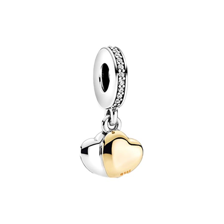 Pandora Two-Tone Metal Double Heart Pendant Women Jewelry Silver 799162C01 Silver