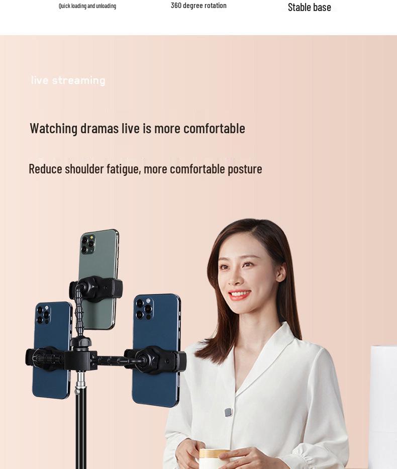 Dual-Position Live Streaming Tripod with Fill Light for Video Recording