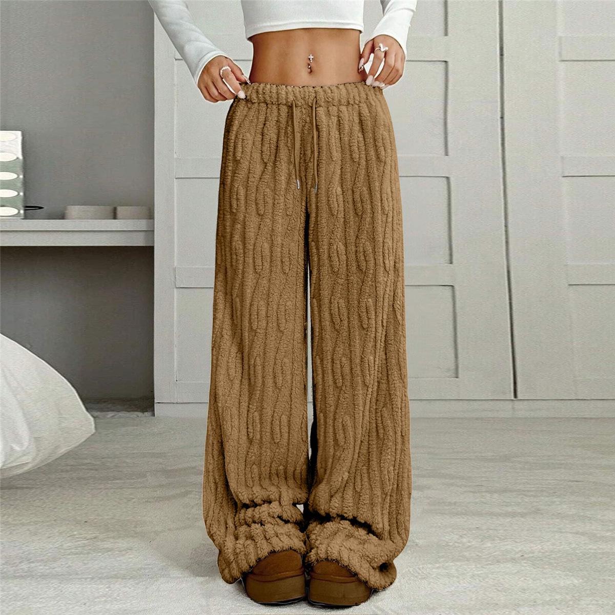 

2025 Women s Plush Jacquard Sleepwear Wide-Leg Drawstring Pants S жёлтый/имбирный