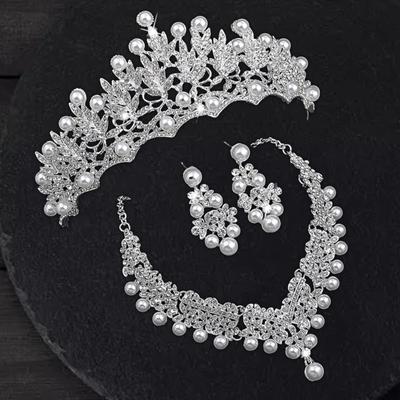 Brautschmuck Set Diademe Brautjungfern Verkleidung Strass Krone Halskette Hängende Ohrringe für