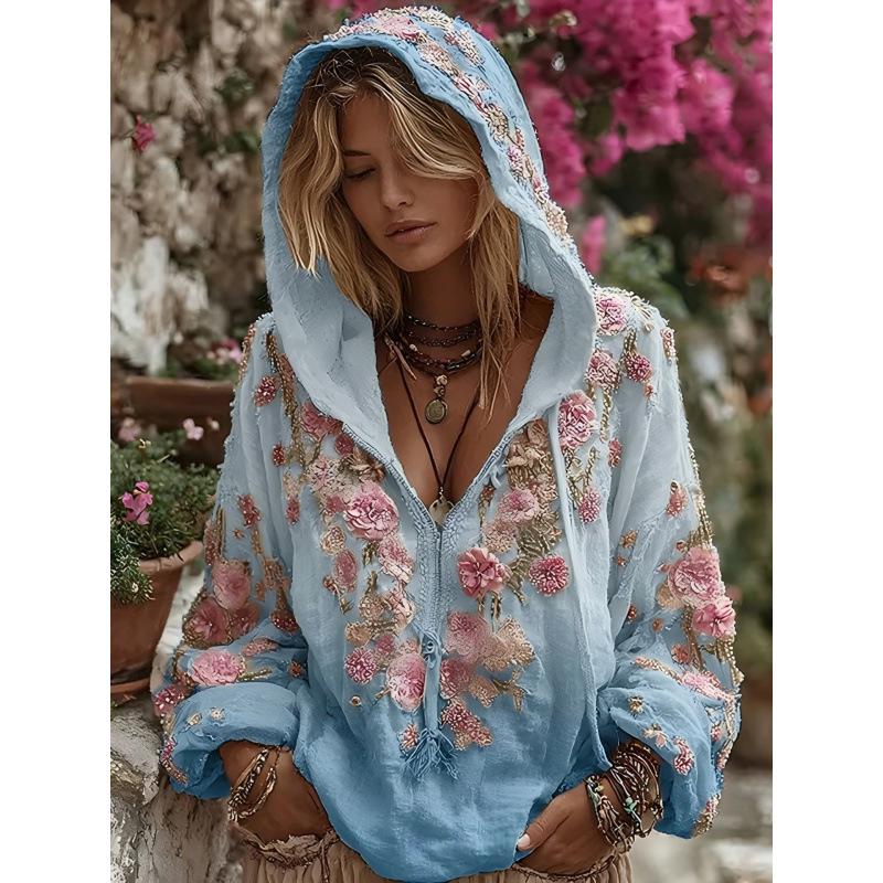 2025 Hooded Zip-up Sweatshirt with Trendy Japanese Cherry Blossom Art Print