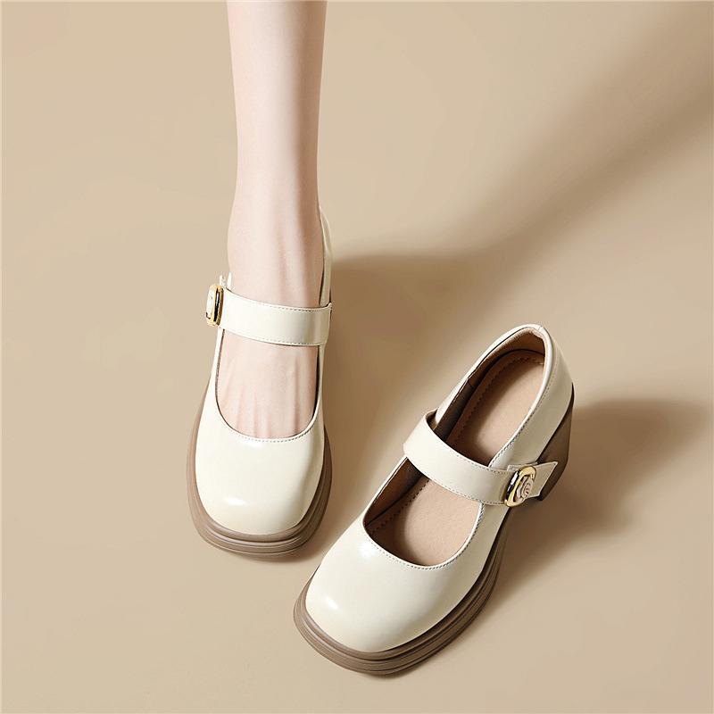 Black British Mary Jane Small Leather Shoes Versatile Small High Heel Premium Uniform Single Shoes Leather Shoes Loafers