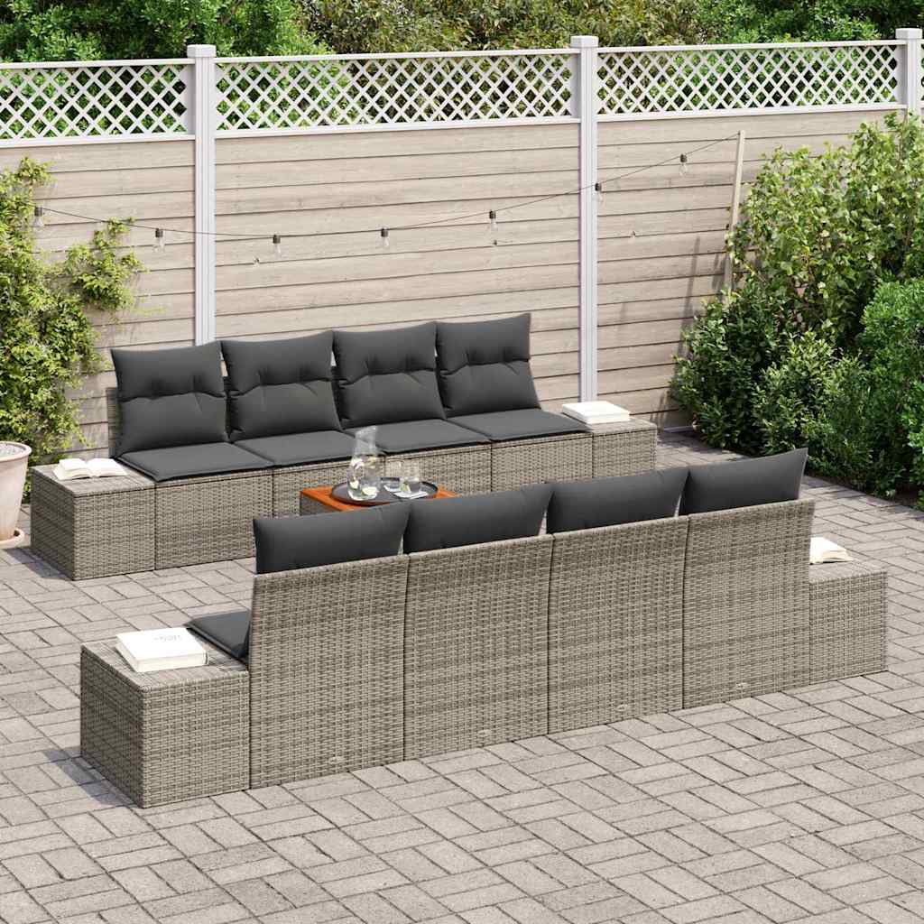 Garden Sofa Set with Cushions 9 Pcs Gray Poly Rattan