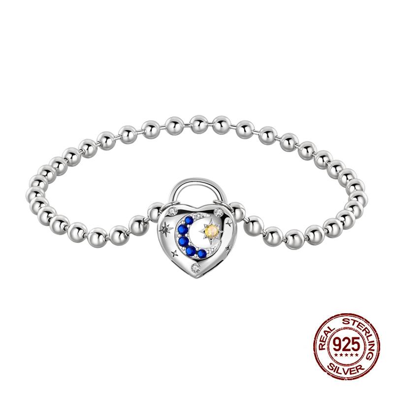

Original 925 Silver Bracelet Women DIY Jewelry Gift with Stars Moons Heart Clasps Beads Charms 20cm