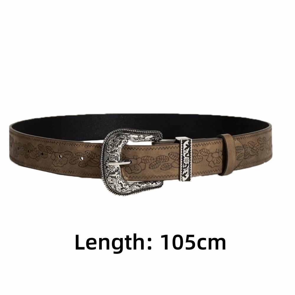 

Fashion Hip Hop Y2K Pattern Belt Adjustable Engraved Rose Pattern Western PU Leather Belt Waist Belt Women Jeans Decoration