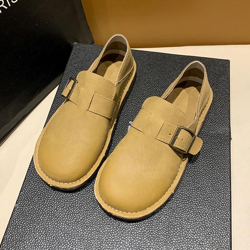 Muller Women's Shoes -  Autumn Fashion - One-Piece Comfortable Full-Enclosed Round-Topped Large Size Soft Leather Flat Shoes