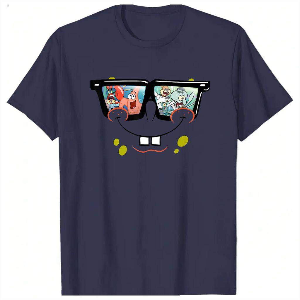 Unisex Spongebobs Sunglasses Reflection TShirts Cotton Top Tees Summer Y2K Funny ShortSleeve Fashion Tshirt Plus Size 5XL 6XL