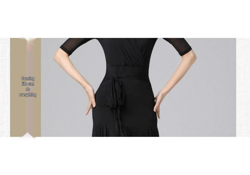 Vestido de Práctica Latino de Baile de Salón Delgado de Manga Corta para Mujer