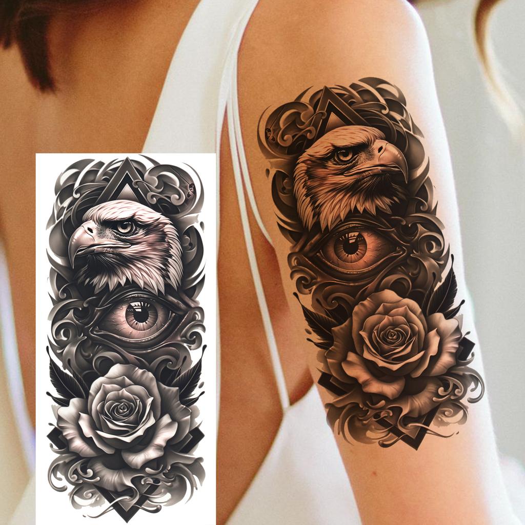 1 Sheet Compass Pirate Ship Temporary Tattoos For Women Men Adults Waterproof Tattoo Sleeve Self Adhesive Forearm Arm Leg Body