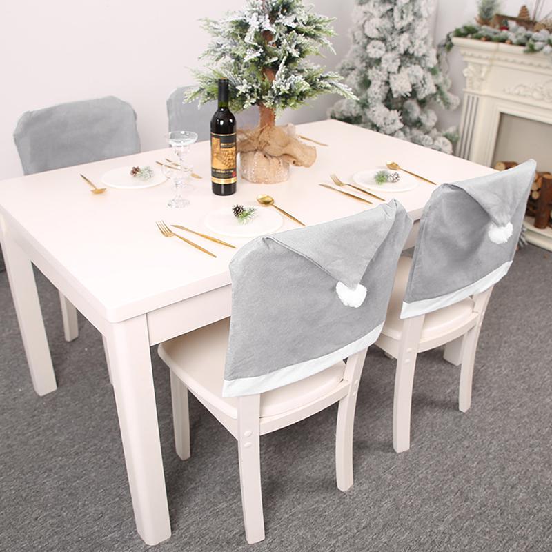 Christmas Grey Hat Chair Back Cover Xmas Chair Decoration Christmas Home Decor