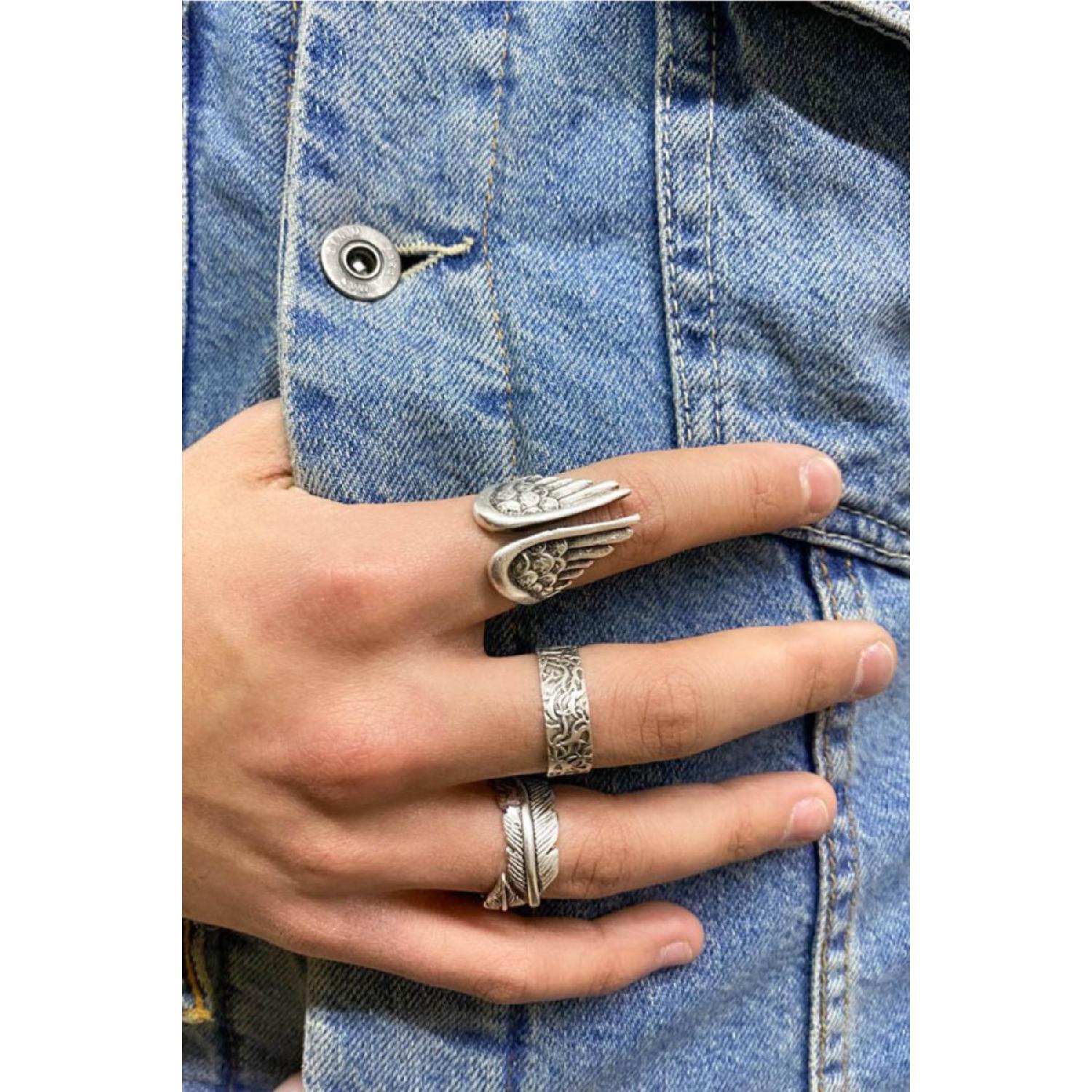 

Набір із 3-х посріблених регульованих кілець із пір’їнками Smoke Wing