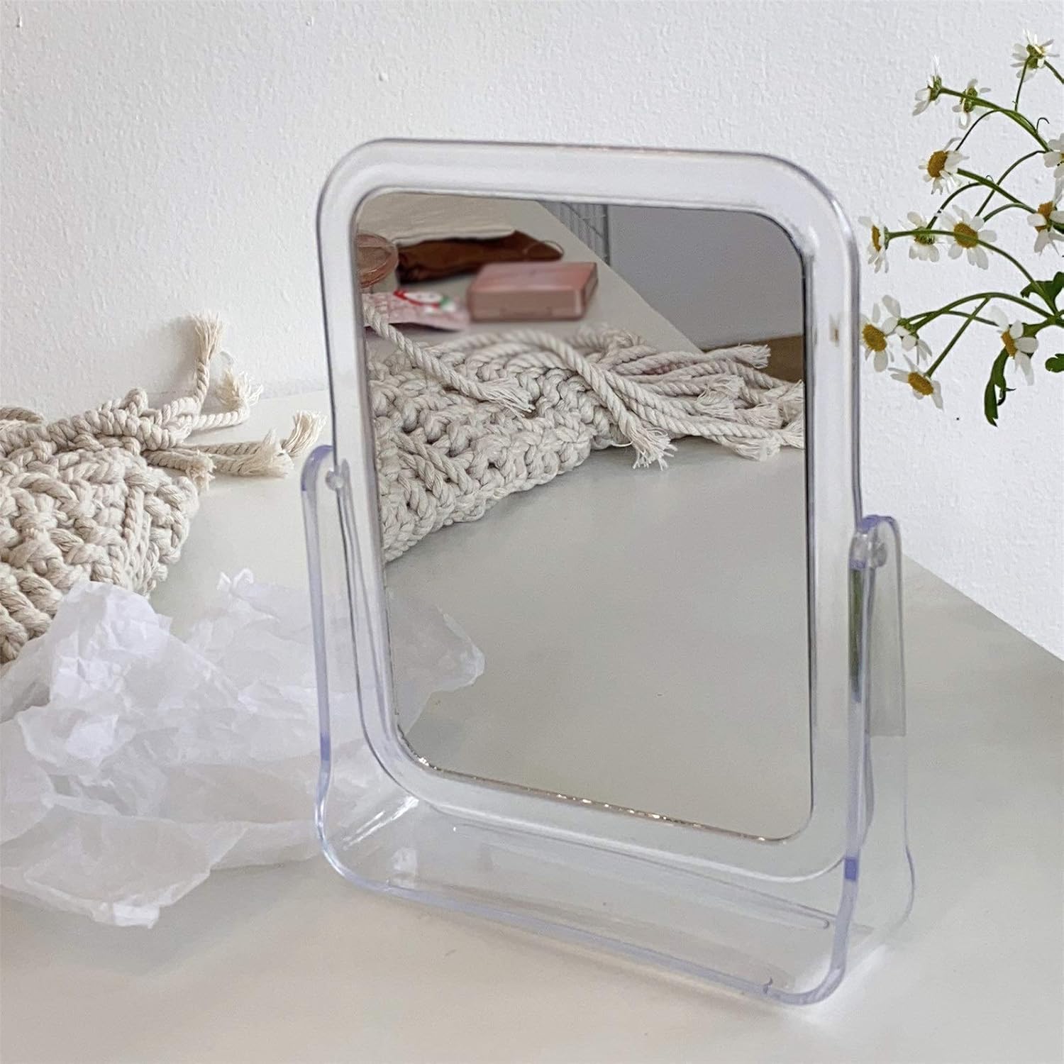 

Foldable Desktop Makeup Mirror 360 Degree Rotating Princess Mirror Portable With Stand Square Round Mirror Home