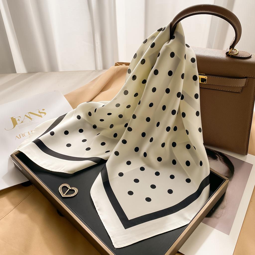 Women'S Polka Dot Faux Silk Scarf Stylish Square Scarves Neck Accessory Warm Neck Wrap Hair Band Elegant Bag Decoration